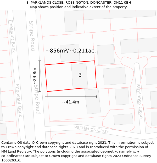 3, PARKLANDS CLOSE, ROSSINGTON, DONCASTER, DN11 0BH: Plot and title map