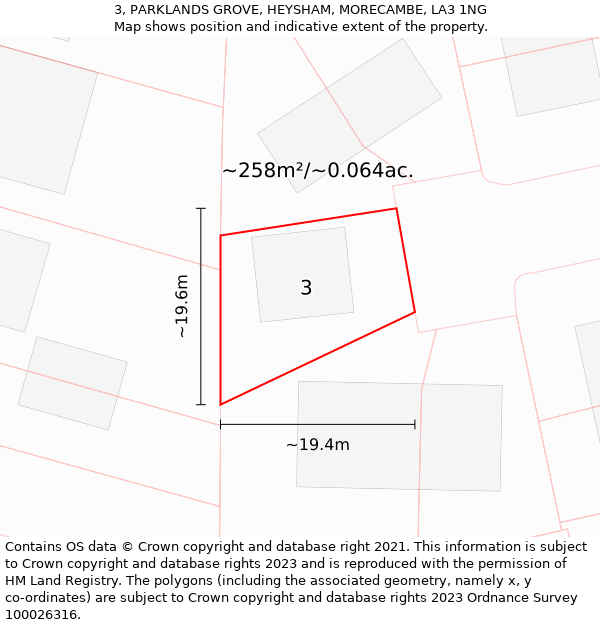 3, PARKLANDS GROVE, HEYSHAM, MORECAMBE, LA3 1NG: Plot and title map