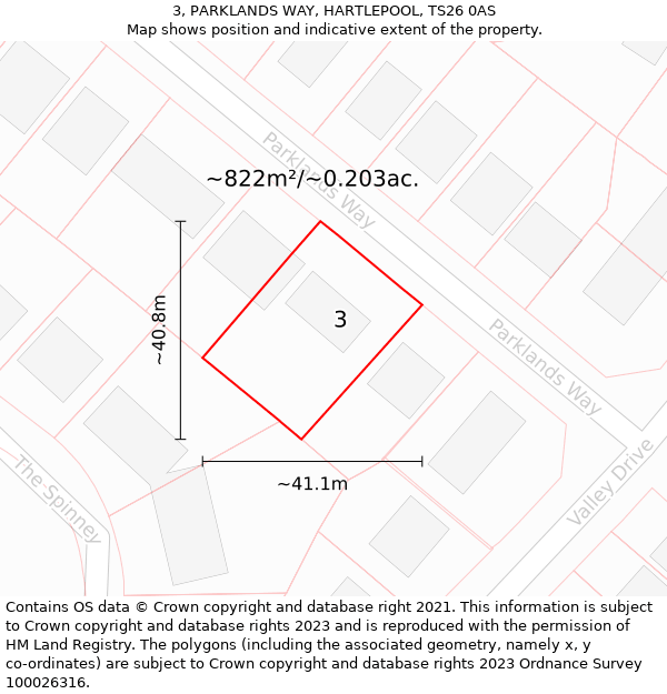 3, PARKLANDS WAY, HARTLEPOOL, TS26 0AS: Plot and title map