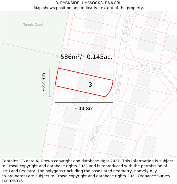 3, PARKSIDE, HASSOCKS, BN6 8BL: Plot and title map