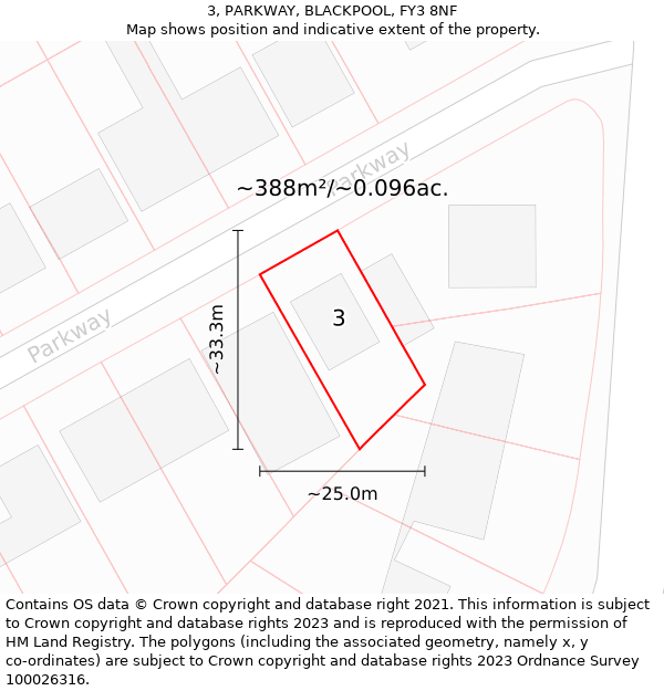 3, PARKWAY, BLACKPOOL, FY3 8NF: Plot and title map