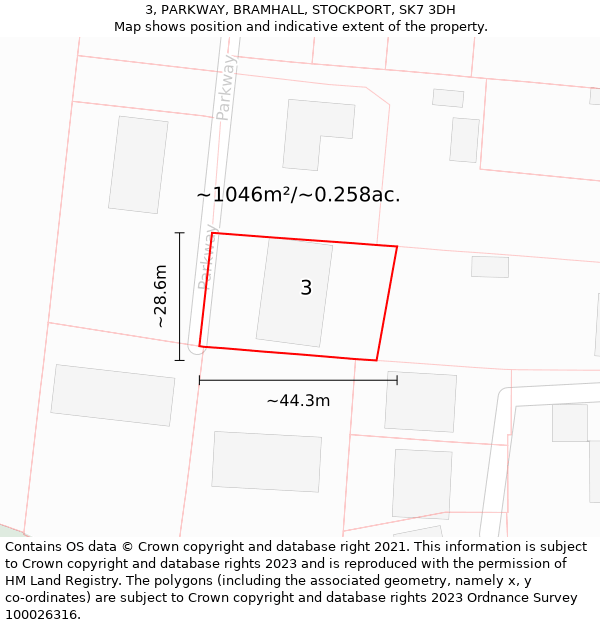 3, PARKWAY, BRAMHALL, STOCKPORT, SK7 3DH: Plot and title map