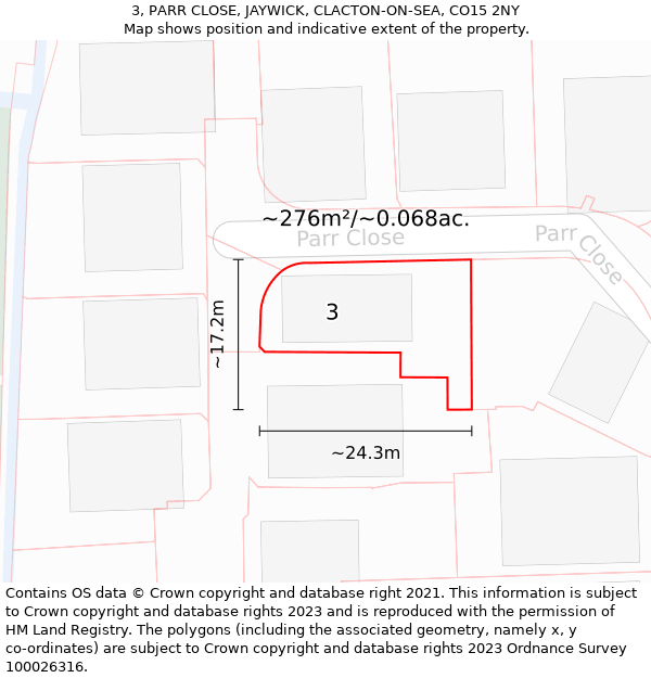 3, PARR CLOSE, JAYWICK, CLACTON-ON-SEA, CO15 2NY: Plot and title map