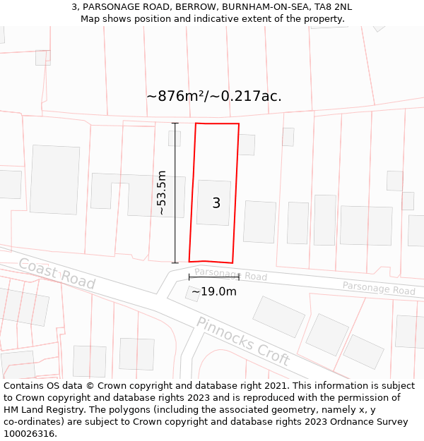 3, PARSONAGE ROAD, BERROW, BURNHAM-ON-SEA, TA8 2NL: Plot and title map