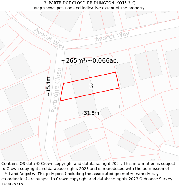 3, PARTRIDGE CLOSE, BRIDLINGTON, YO15 3LQ: Plot and title map