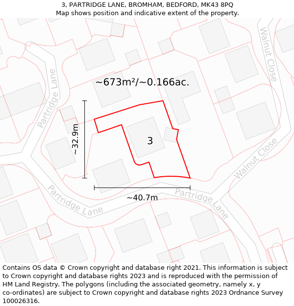 3, PARTRIDGE LANE, BROMHAM, BEDFORD, MK43 8PQ: Plot and title map