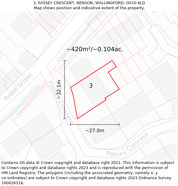 3, PASSEY CRESCENT, BENSON, WALLINGFORD, OX10 6LD: Plot and title map