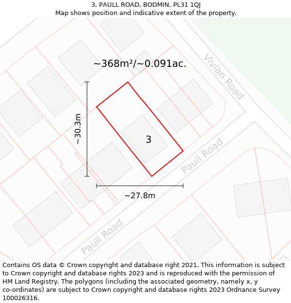 3, PAULL ROAD, BODMIN, PL31 1QJ: Plot and title map