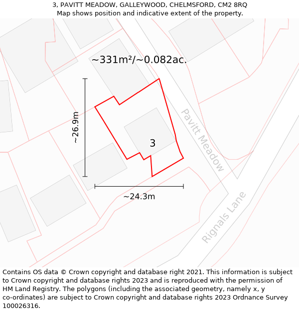 3, PAVITT MEADOW, GALLEYWOOD, CHELMSFORD, CM2 8RQ: Plot and title map