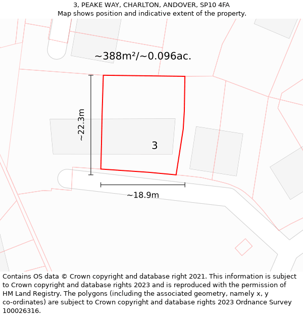 3, PEAKE WAY, CHARLTON, ANDOVER, SP10 4FA: Plot and title map