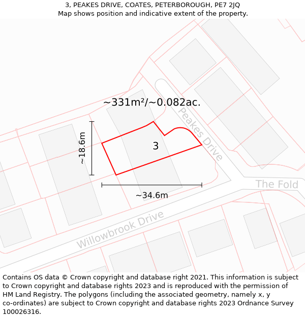 3, PEAKES DRIVE, COATES, PETERBOROUGH, PE7 2JQ: Plot and title map