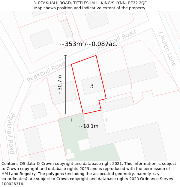 3, PEAKHALL ROAD, TITTLESHALL, KING'S LYNN, PE32 2QE: Plot and title map