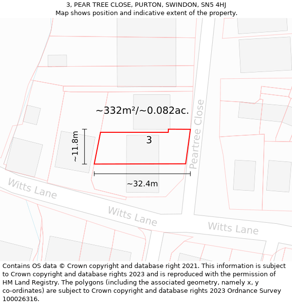 3, PEAR TREE CLOSE, PURTON, SWINDON, SN5 4HJ: Plot and title map