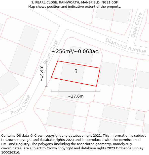 3, PEARL CLOSE, RAINWORTH, MANSFIELD, NG21 0GF: Plot and title map