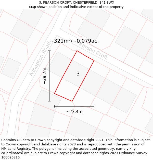 3, PEARSON CROFT, CHESTERFIELD, S41 8WX: Plot and title map