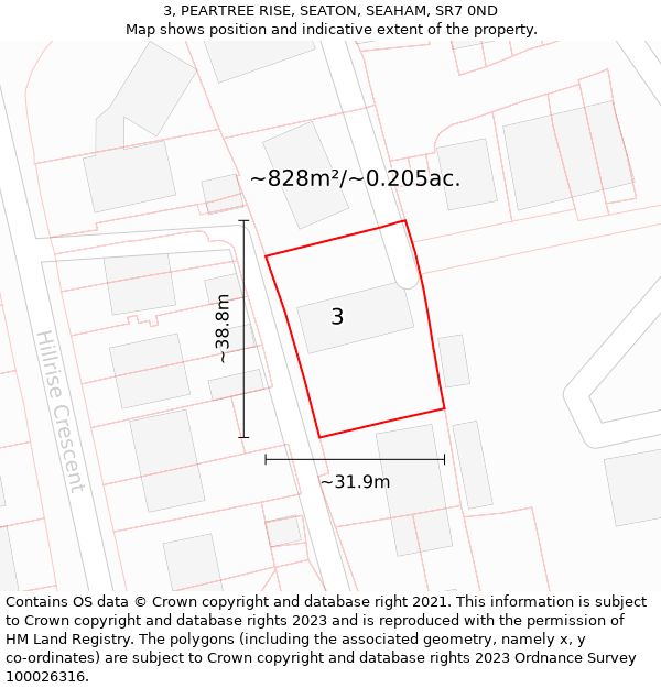 3, PEARTREE RISE, SEATON, SEAHAM, SR7 0ND: Plot and title map