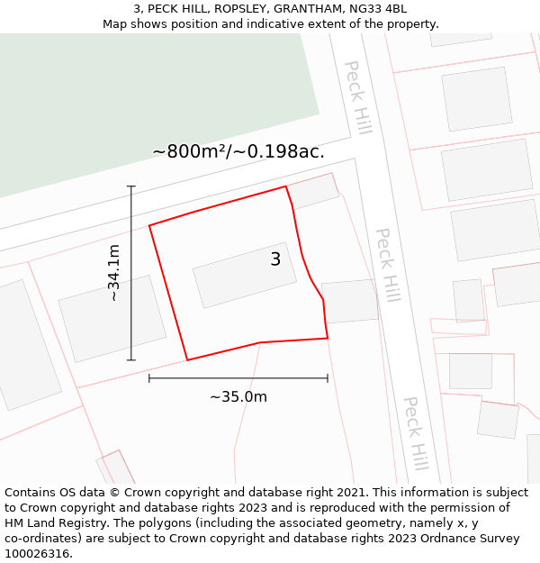 3, PECK HILL, ROPSLEY, GRANTHAM, NG33 4BL: Plot and title map