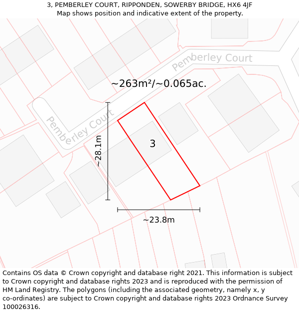 3, PEMBERLEY COURT, RIPPONDEN, SOWERBY BRIDGE, HX6 4JF: Plot and title map