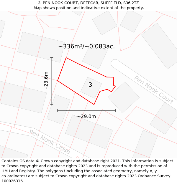 3, PEN NOOK COURT, DEEPCAR, SHEFFIELD, S36 2TZ: Plot and title map