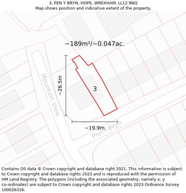 3, PEN Y BRYN, HOPE, WREXHAM, LL12 9NQ: Plot and title map