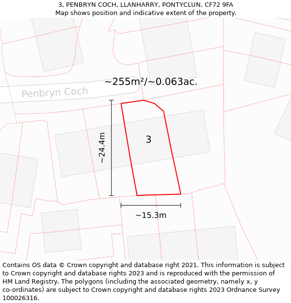 3, PENBRYN COCH, LLANHARRY, PONTYCLUN, CF72 9FA: Plot and title map