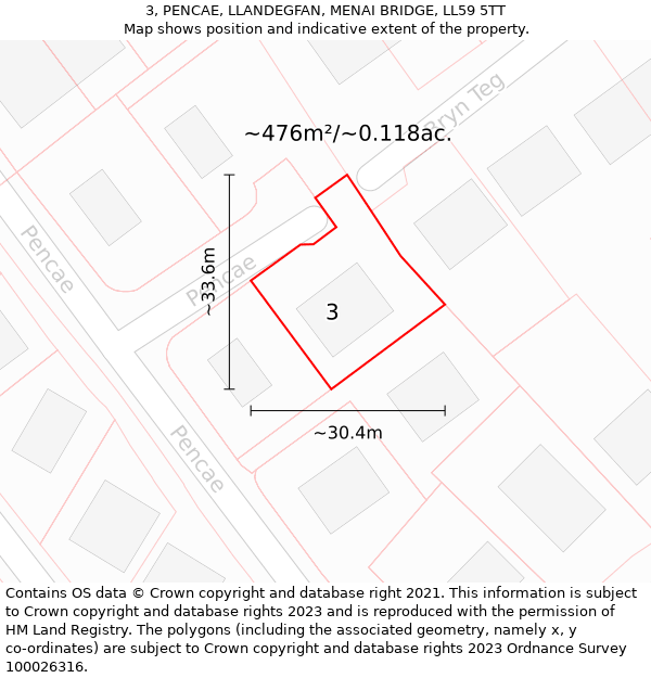 3, PENCAE, LLANDEGFAN, MENAI BRIDGE, LL59 5TT: Plot and title map