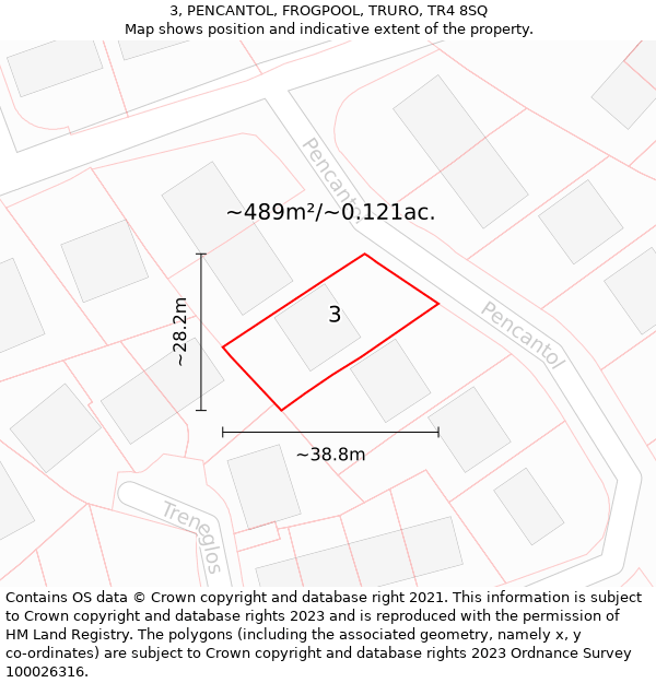 3, PENCANTOL, FROGPOOL, TRURO, TR4 8SQ: Plot and title map