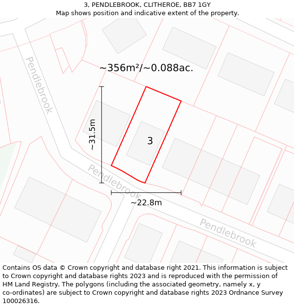 3, PENDLEBROOK, CLITHEROE, BB7 1GY: Plot and title map