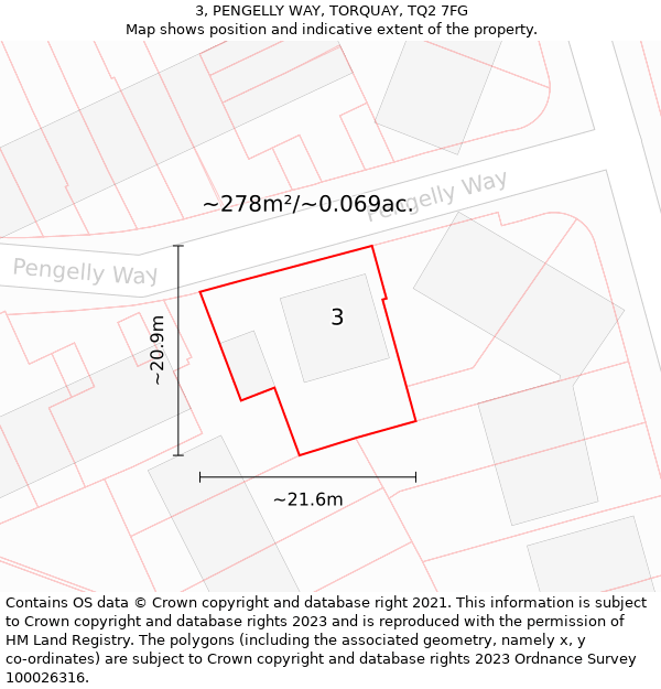 3, PENGELLY WAY, TORQUAY, TQ2 7FG: Plot and title map