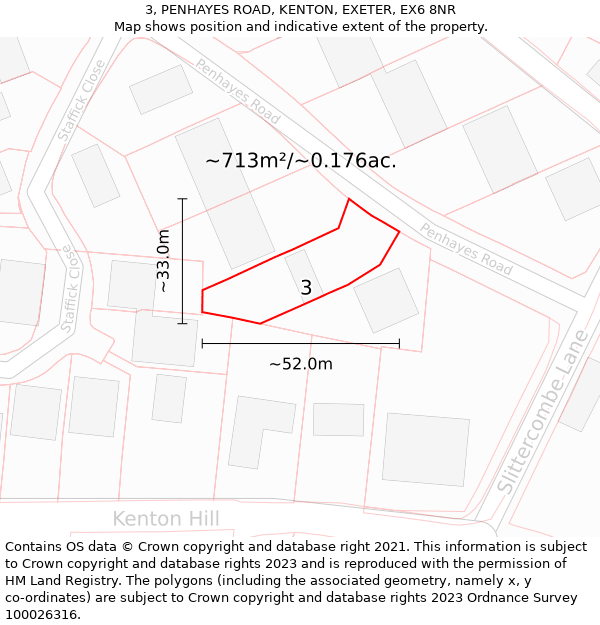 3, PENHAYES ROAD, KENTON, EXETER, EX6 8NR: Plot and title map