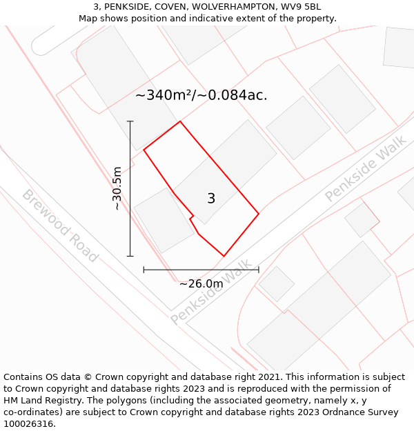 3, PENKSIDE, COVEN, WOLVERHAMPTON, WV9 5BL: Plot and title map