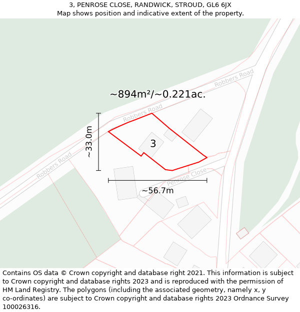 3, PENROSE CLOSE, RANDWICK, STROUD, GL6 6JX: Plot and title map