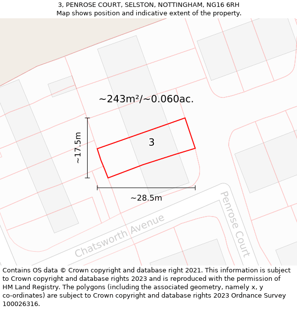 3, PENROSE COURT, SELSTON, NOTTINGHAM, NG16 6RH: Plot and title map