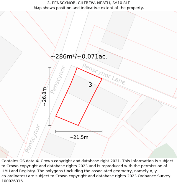 3, PENSCYNOR, CILFREW, NEATH, SA10 8LF: Plot and title map