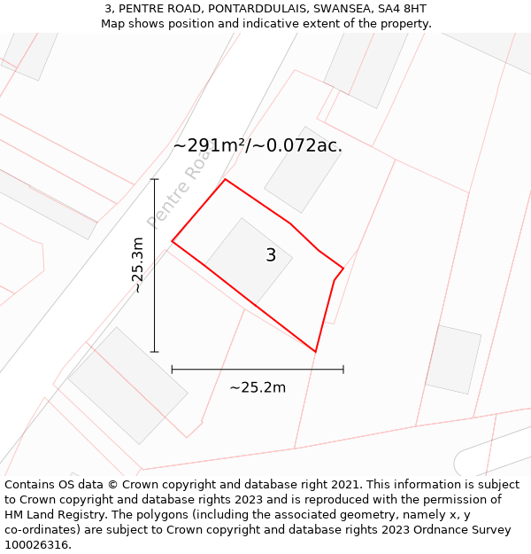 3, PENTRE ROAD, PONTARDDULAIS, SWANSEA, SA4 8HT: Plot and title map