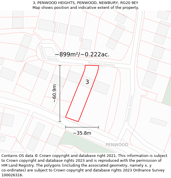 3, PENWOOD HEIGHTS, PENWOOD, NEWBURY, RG20 9EY: Plot and title map