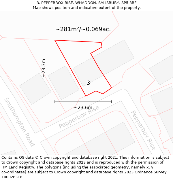 3, PEPPERBOX RISE, WHADDON, SALISBURY, SP5 3BF: Plot and title map