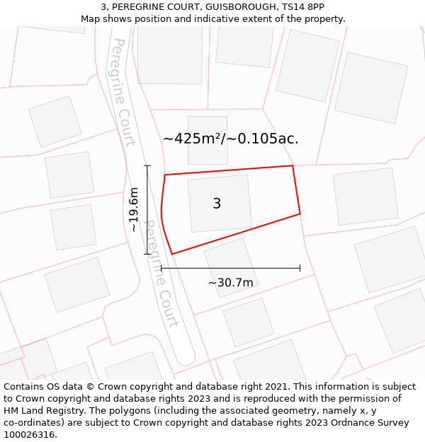 3, PEREGRINE COURT, GUISBOROUGH, TS14 8PP: Plot and title map