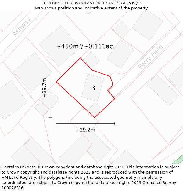 3, PERRY FIELD, WOOLASTON, LYDNEY, GL15 6QD: Plot and title map