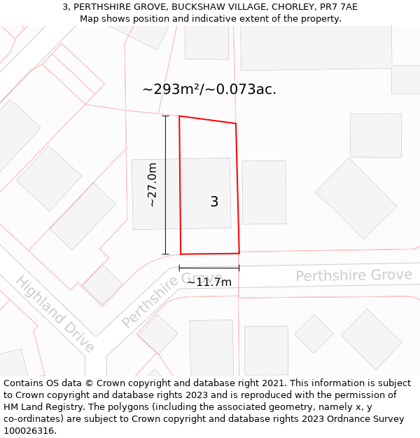 3, PERTHSHIRE GROVE, BUCKSHAW VILLAGE, CHORLEY, PR7 7AE: Plot and title map
