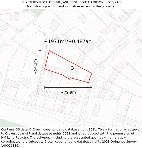 3, PETERSCROFT AVENUE, ASHURST, SOUTHAMPTON, SO40 7AB: Plot and title map