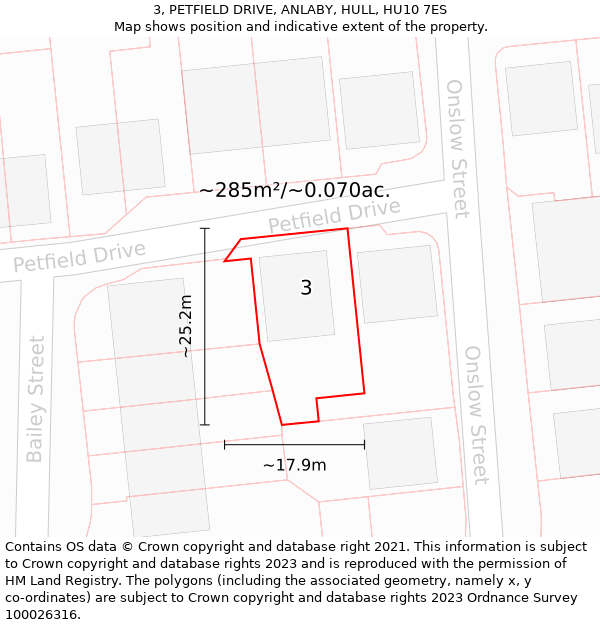 3, PETFIELD DRIVE, ANLABY, HULL, HU10 7ES: Plot and title map