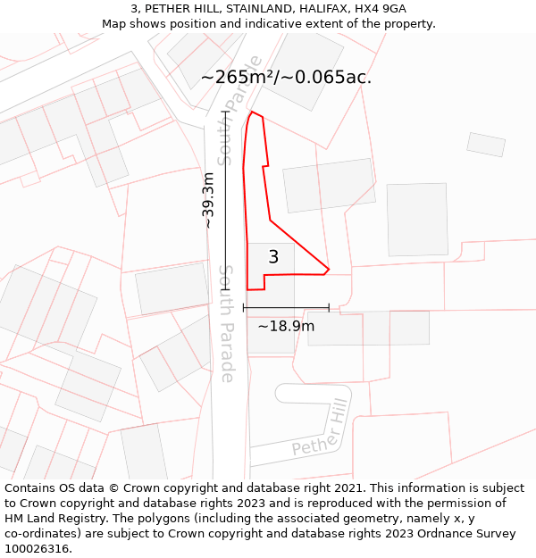 3, PETHER HILL, STAINLAND, HALIFAX, HX4 9GA: Plot and title map