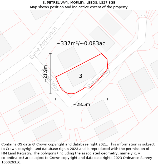 3, PETREL WAY, MORLEY, LEEDS, LS27 8GB: Plot and title map