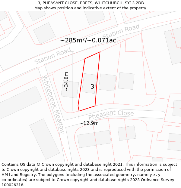 3, PHEASANT CLOSE, PREES, WHITCHURCH, SY13 2DB: Plot and title map