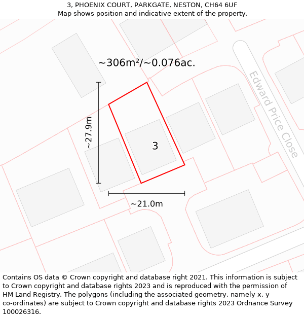 3, PHOENIX COURT, PARKGATE, NESTON, CH64 6UF: Plot and title map