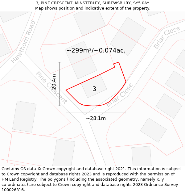 3, PINE CRESCENT, MINSTERLEY, SHREWSBURY, SY5 0AY: Plot and title map