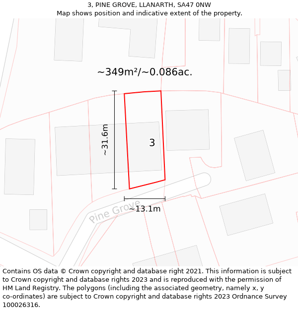 3, PINE GROVE, LLANARTH, SA47 0NW: Plot and title map