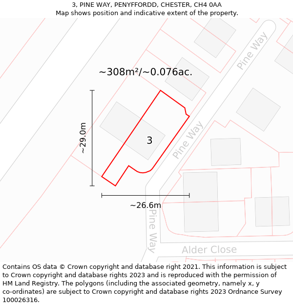 3, PINE WAY, PENYFFORDD, CHESTER, CH4 0AA: Plot and title map