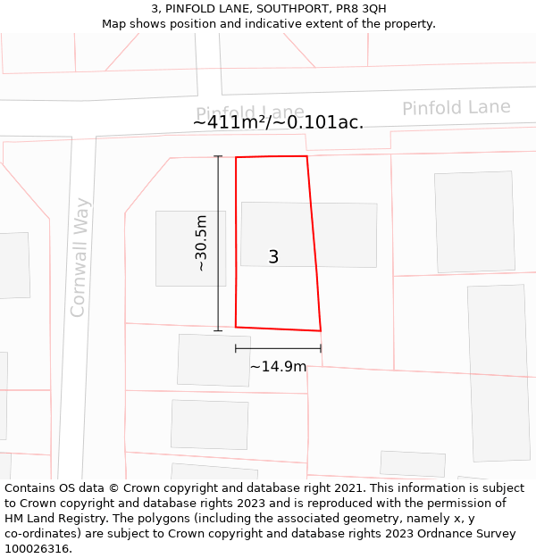 3, PINFOLD LANE, SOUTHPORT, PR8 3QH: Plot and title map